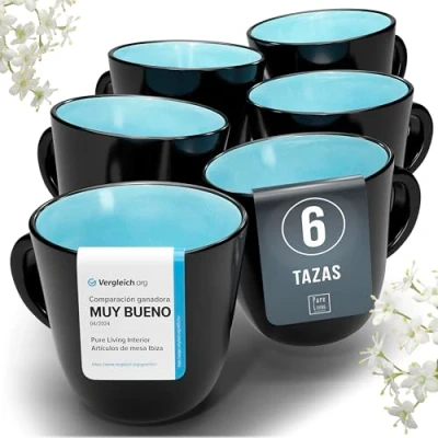 Imagen de Tasse Café 6er Set en Grès Ibiza Chic et moderne, compatible lave vaisselle micro ondes Tasses à Pure Living Ensemble de Thé Cool aigue marine