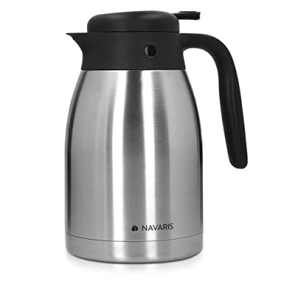 Imagen de Navaris Jarra térmica de Acero Inoxidable 1.5 L Tetera con Aislamiento al vacío Termo té y café para Catering Bebidas frías Calientes