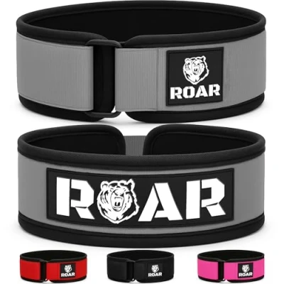 Imagen de Roar® Cinturón Lumbar Gimnasio, Cinturon Gimnasio Hombre y Mujer, Halterofilia, Powerlifting, Levantamiento Peso, Musculacion, Gym Hombre, Pesas (Gris, XS)