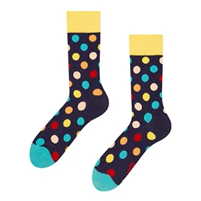 Imagen de Dedoles Calcetines Unisex Hombre Mujer y Niños Algodón muchos diseños divertidos diferente izquierda derecha, color: Negro, diseño: Puntos de colores, tamaño: 39 42