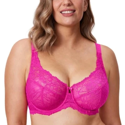 Imagen de DELIMIRA Mujer Sujetador con Aros Transparente Talla Grande Cobertura Completa Rosa Brillante 110E