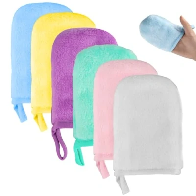 Imagen de Volumoon Guante Desmaquillante, 6 Piezas Desmaquillante Microfibra, para Cara de guantes lavado suave, microfibra lavable y reutilizable