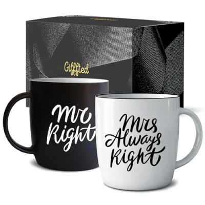Imagen de Triple Gifffted Tazas de café Mr Right Mrs Always Right, ideas regalo para parejas, aniversario boda, compromiso, Navidad, él y ella, novia novio, padres, recién casados, despedida soltera,