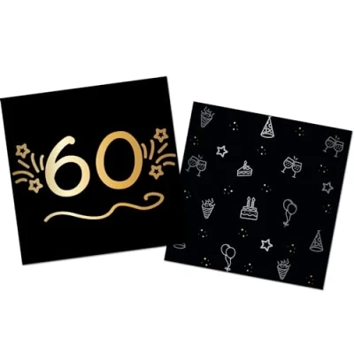 Imagen de Folat B.V. Fiesta Cumpleaños Decoración negro Oro Plata Servilletas 60 Shining Glam 33 x cm 16 Piezas, Color (25059)