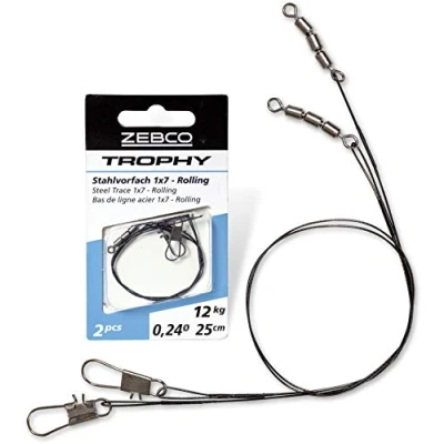 Imagen de Zebco Anzuelo de Acero Calidad Trophy 1 x 7 Rolling Seguro, Material para Pesca Spinning, Accesorios Lucio, 6 kg