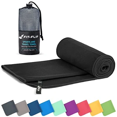 Imagen de Fit Flip Toalla Microfibra Gimnasio compacta, Ultraligera y de Secado rápido Playa Grande Natacion Toallas microfibras para Gym, Viaje Piscina (1x 40x80cm Negro)