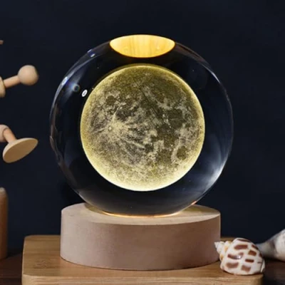 Imagen de SHENG EN Led Crystal Space Lamp, Light Up Ball, 3D Solar System Galaxy Moon Universe Lamps Saturn Lamp Ball Night Glass