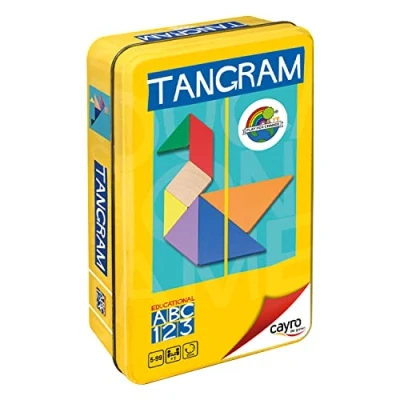 Imagen de Cayro Tangram + 7 Años Piezas de Madera Colores Juego Educativo Mesa Ideal Niños y Adultos Tans, 1 Caja Metal Libro Ilustrado