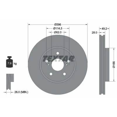 Imagen de TEXTAR 92135800 Disco de freno 296 28 05/07 114,3 ventilación interna sin perno sujeción rueda, buje rueda LEXUS: RX I
