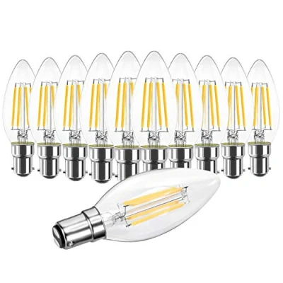 Imagen de WULUN Bombillas Vela de Filamento LED B15 Edison Estilo Vendimia Blanco Cálido 2700K 400 Lúmenes 4W Equivalente 40W Incandescente No Regulable Pack 10