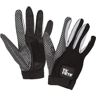 Imagen de Vic FIrth Gloves Guantes Para Baterista, Agarre Mejorado y Palma con Ventilación color negra/color gris Talla XL