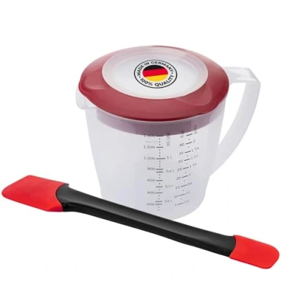 Imagen de Westmark Set de horneado 2 piezas, Vaso para batir con tapa, &quot;Helena&quot;, 1, 4 l y rascador masa &quot;Duo&quot;, Plástico/silicona, Helena, Duo, Transparente/Rojo/Negro, 310522E6