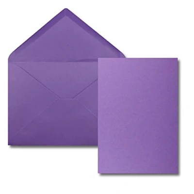 Imagen de Juego de 25 tarjetas con sobre, tamaño Din A5, 14,8 x 21 cm, color morado, sobres C5, 15,4 22 adhesivo en húmedo