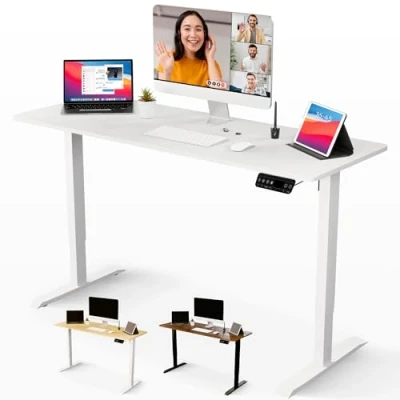 Imagen de JUPPLIES Escritorio Elevable Electrico 160 x 60 cm Mesa Ajustable en Altura con Panel Inteligente de 3 Memorias Standing Desk Oficina Casa Blanco