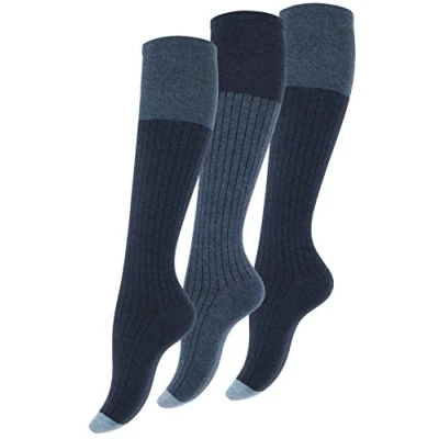Imagen de Vincent Creation 3 pares de Rodilla alta calcetines para mujer con algodón extra fino, azul