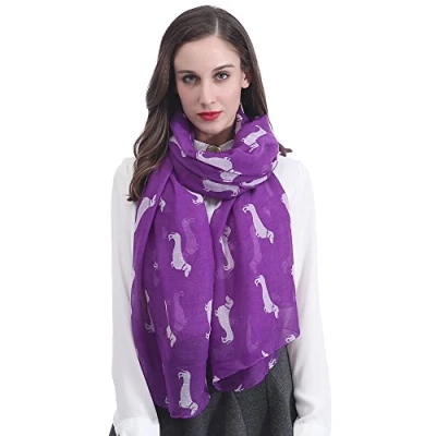 Imagen de Lina &amp; Lily Bufanda Fular Mujer con estampado de Perros Salchicha Dachshund Teckel (Violeta)