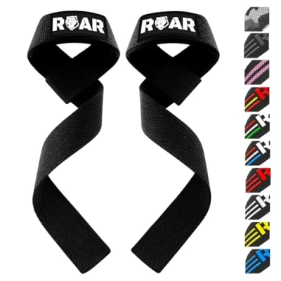 Imagen de Roar® Correas Levantamiento de Pesas Profesionales, Straps Powerlifting, Agarres para Gym, Agarraderas Gimnasio Peso Muerto, Crossfit Weight Lifting (Negro)