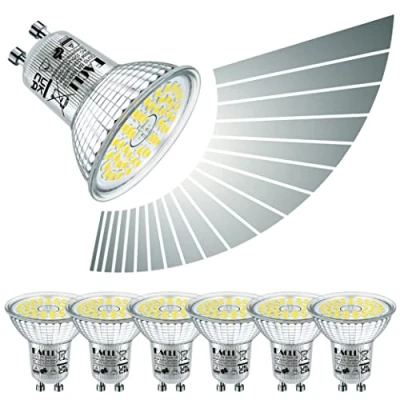 Imagen de EACLL Bombillas LED GU10 Regulable 6W Luz Blanco Frío(6000K), Paquete de 6, 505LM Lámparas Equivalente 65W Halógeno, AC 230V Sin Parpadeos Focos, 120 Atenuación Continua Reflectoras
