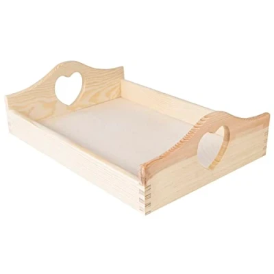 Imagen de Creative DECO Bandeja de Madera Manijas Corazón 35 x 25 10,5 cm para Servir Desayuno Comida Cafe y Postres Decoración Cocina, Salón Comedor