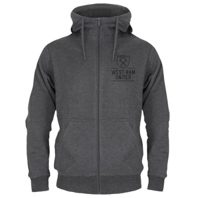 Imagen de West Ham United FC Sudadera Oficial con Capucha y Cierre de Cremallera para Hombre Forro Polar Gris L
