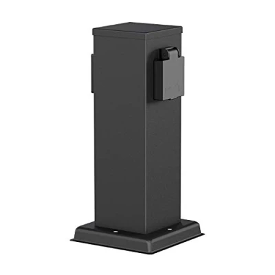 Imagen de ledscom.de Columna de Toma Corriente Polly para Exterior, IP44, 2 vías, Acero Inoxidable, plástico, Negro, Angular, 27 cm, jardín, Torre