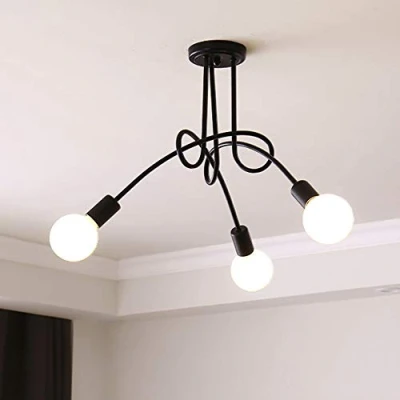 Imagen de iDEGU lámpara de techo industrial retro metal, E27, moderna para sala estar, dormitorio, comedor (sin bombillas) (negro, 3 lámparas)