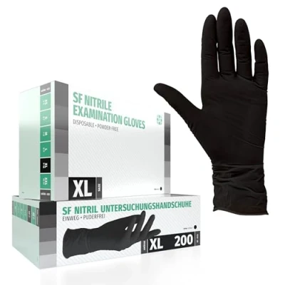 Imagen de guantes de nitrilo, 200 pcs caja (XL, Negro), examen desechables libres látex, sin polvo, limpieza guantes, sanitarios para la cocina, cocina limpieza, seguridad manejo alime