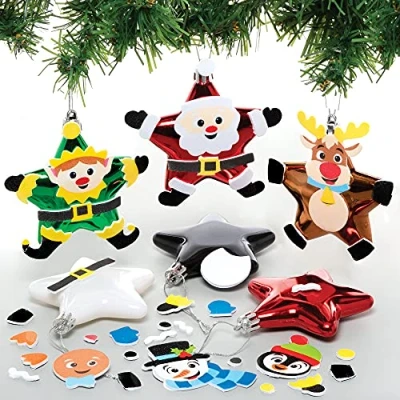 Imagen de Baker Ross FE985 Kits de Adornos Navideños en forma Estrella Paquete 6, Árboles Festivos para que los Niños, Colgantes Navidad