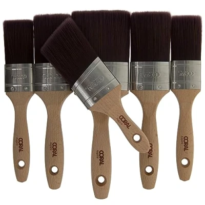 Imagen de Coral 31749 Aspire Juego de 6 pinceles pintura profesional corte recto y perfil ovalado para un acabado ultra suave preciso con emulsión comercial brillante FSC madera, 2 x 1.5 pulgadas,
