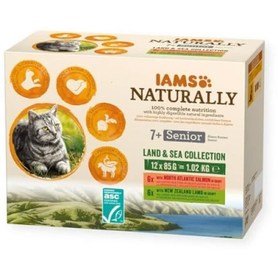 Imagen de IAMS Naturally Colección Tierra y Mar para Gatos Senior 12x85g