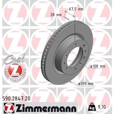 Imagen de ZIMMERMANN 590.2847.20 Disco de freno 319 28 8/6 6 140 ventilación interna revestido altamente carbonizado TOYOTA: Hilux 3 Pick up, VIII up
