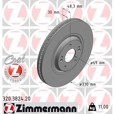 Imagen de ZIMMERMANN 320.3824.20 Disco de freno 330 30 7/5 5 114 ventilación interna revestido KIA: Optima / K5 Berlina, Sportswagon