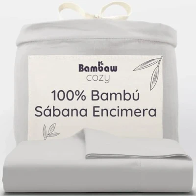 Imagen de Bambaw Sábana Encimera Gris 270x290 cm Sabanas de Bambu Hipoalergenicas Sabana Termica Modernas Cama 180