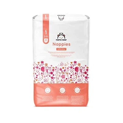 Imagen de Marca Amazon Mama Bear Pañales ultra secos, Talla 1 (2 5 kg), Con canales, Bianco, 48 Unidad (1 Paquetes de 48) Nueva versión