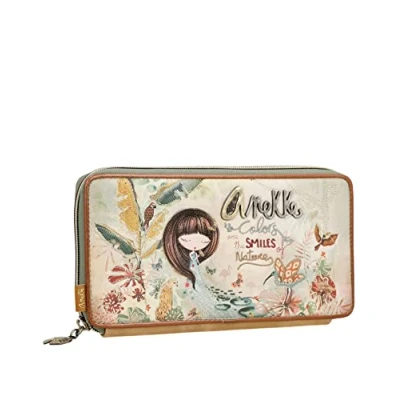 Imagen de Anekke Cartera de Mujer Grande para el Pasaporte Protección RFID Elaborada en Polipiel con Cierre Cremallera Amazonia Accesorios y Complementos 23x12x3 cm