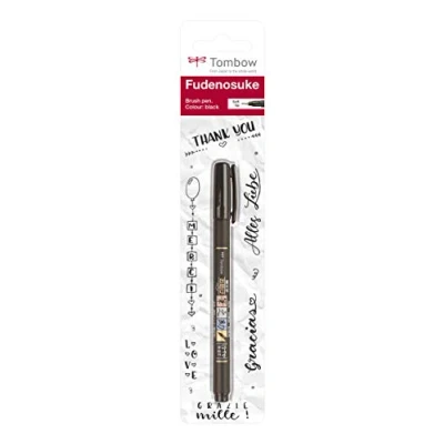 Imagen de Tombow Fudenosuke Rotulador Caligrafía de Tinta Negra y Punta Elástica Blanda Fino para Dibujo Lettering