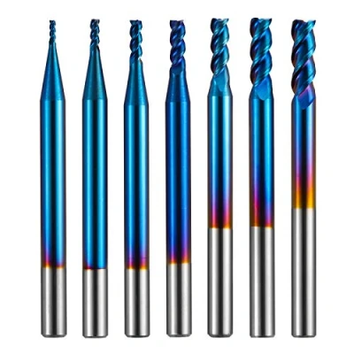 Imagen de Genmitsu Fresa de 3 pistas para aplicaciones aluminio, Nano Blue Coat CNC Router Bits, diseño alta alimentación tipo U, mango 4mm, SN07A