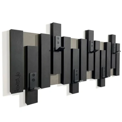 Imagen de Perchero de pared madera MDF, diseño lamas, color negro, moderno, natural, 2 dimensiones (60 cm, negro)