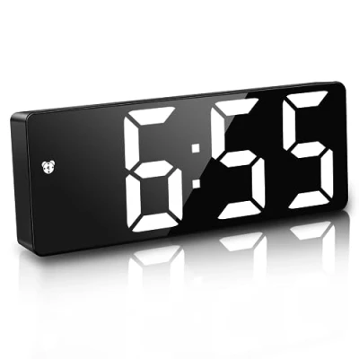 Imagen de JQGO Reloj Despertador Digital, Espejo de Noche con Pantalla Temperatura, Fecha, Hora, Brillo Ajustable, Alimentado por USB y batería para Dormitorio, Oficina, Viaje (sin Espejo)