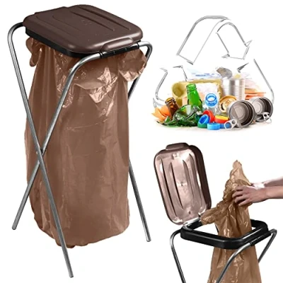 Imagen de KADAX soporte individual para bolsas de basura en 5 versiones color, separación residuos con tapa plástico, 120 L, color marrón