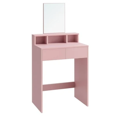 Imagen de VASAGLE Tocador, Mesa de Maquillaje con Espejo Grande, Gabinete 2 Cajones y 3 Compartimentos, Estilo Moderno, Rosa Jalea RDT103R01