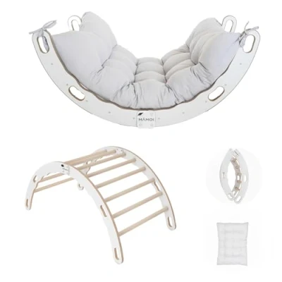 Imagen de MAMOI® Arco de Escalada con cojín, cojín para balancín, triángulo trepador, bebé Escalada, Madera niños, Parque Infantil, Marco Interior