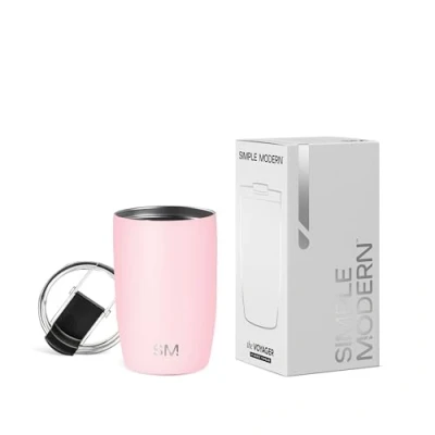 Imagen de Simple Modern Travel Coffee Mug Tumbler with Clear Flip Lid Reusable Insulated Stainless Steel Thermos Cold Brew Iced and Tea Cup Voyager Collection 12oz (350ml) Blush