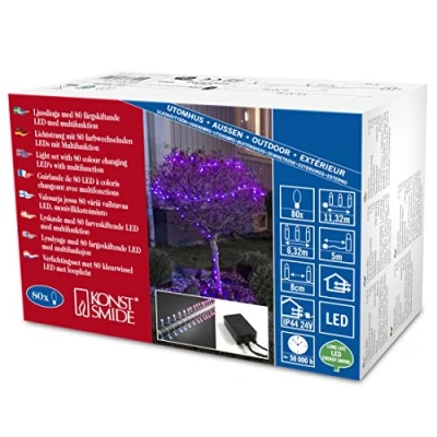Imagen de Konstsmide 3698 540 Guirnalda luminosa led con cambio de color rojo azul/80 diodos redondos farbwechselnde diodos, transformador exterior 24 V, cable transparente)