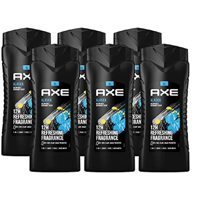 Imagen de AXE gel de ducha y champú Alaska XL 3 en 1 para una frescura duradera fragancia paquete 6 unidades, hombre lavado corporal, dermatológicamente probado (6 x