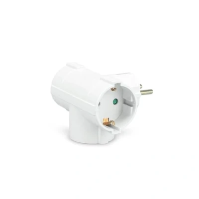 Imagen de Garza Adaptador de Enchufe Triple Lateral con Toma Tierra, 3 Tomas Shuko, Forma T, Protección Infantil, Blanco