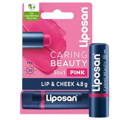 Imagen de Liposan Caring Beauty Lip and Cheek Red, bálsamo de labios y colorete en barra tono rojo, protector labial stick 3 1 para un look sencillo, x 4,8 g
