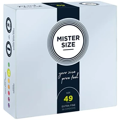 Imagen de Mister Size Pura Sensación: Paquete de 36 Preservativos Ultrasensibles (Preservativos Finos con Lubricante Sexual) Látex Natural y Talla Individualizada Talla: 49mm