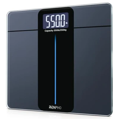 Imagen de RENPHO Bascula de Baño 250kg / 550lb, Balanza Peso Corporal con LED Pantalla Grande, Digital Capacidad Extra Alta, Baterías Incluidas, Kg/Lb/St:lb