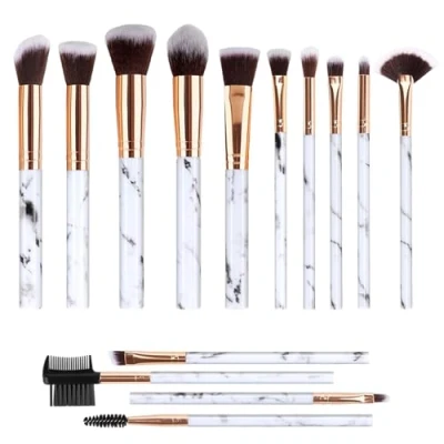 Imagen de juego de brochas maquillaje mármol, con brocha para sombra ojos correctora colorete, maquillaje, 14